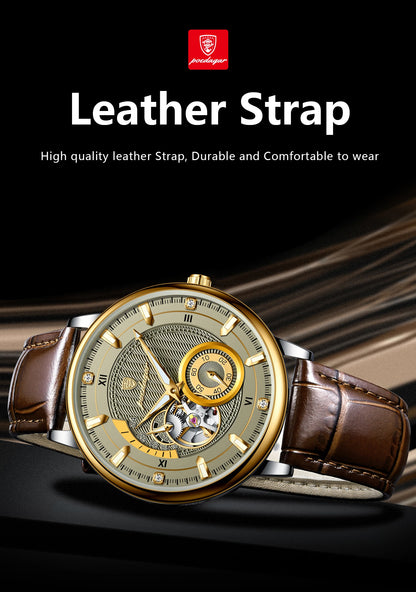 POEDAGAR Fashion Business Men Watch Waterproof Luminous Hollow Tourbillon Male Clock Automatic Mechanical Leather Men's Watches Beauty World Shop