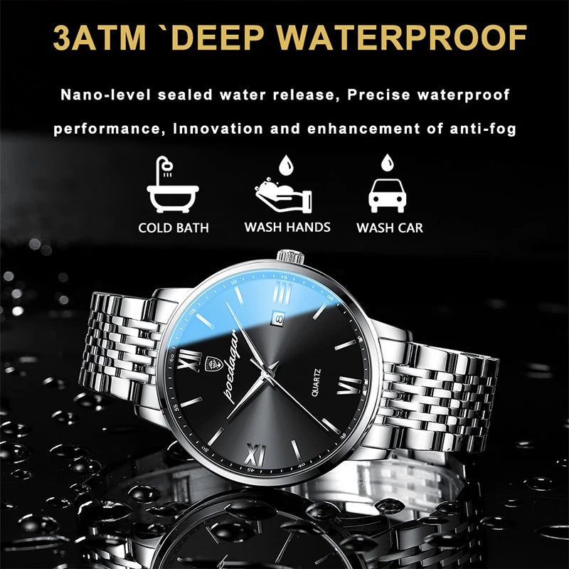 POEDAGAR Luxury Sports Men's Wristwatch Stainless Steel Waterproof Date Man Watch High Quality Casual Fashion Quartz Men Watches Beauty World Shop
