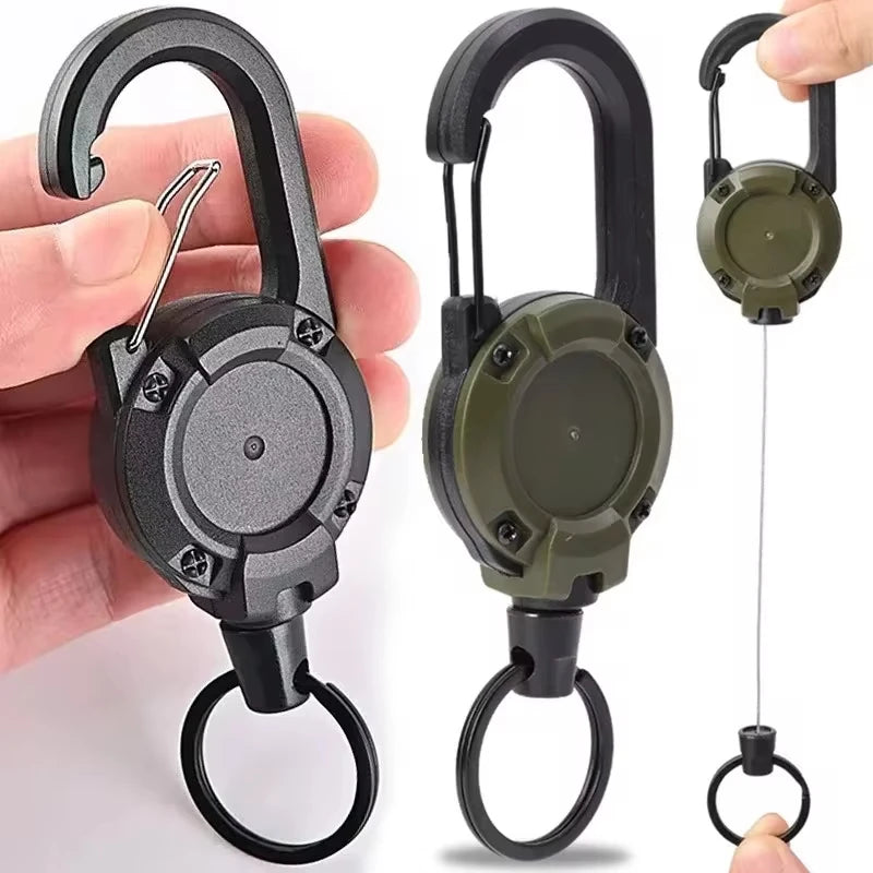 Retractable Heavy Duty Pull Reel Carabiner Strong Steel Wire Rope Buckle Spring Key Ring Outdoor Sporty attachment Keychain Tool Beauty World Shop