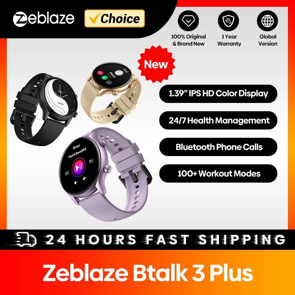 New Zeblaze Btalk 3 Plus Voice Calling Smart Watch 1.39'' Large HD Color Display Fitness Tracking Smartwatch for Men and Ladies Beauty World Shop