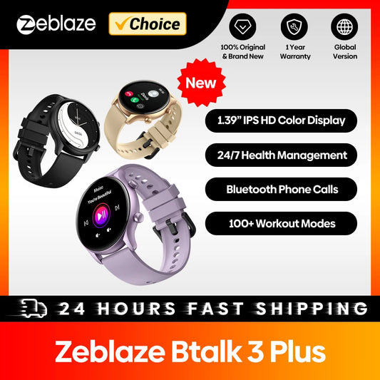 New Zeblaze Btalk 3 Plus Voice Calling Smart Watch 1.39'' Large HD Color Display Fitness Tracking Smartwatch for Men and Ladies Beauty World Shop