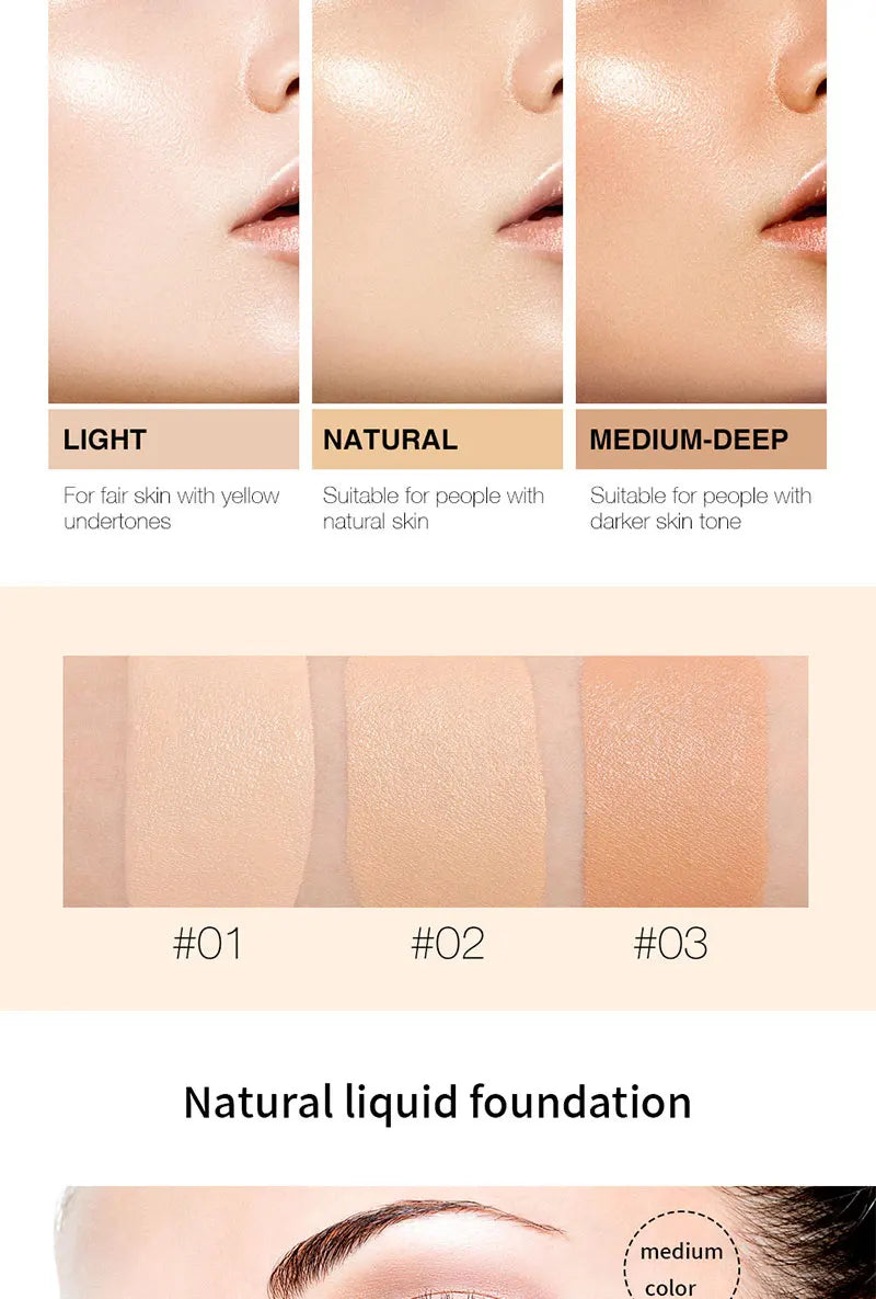 Liquid foundation naturally covers flaws without sticking powder, plain face cream, transparent foundation, conceals blemishes Beauty World Shop