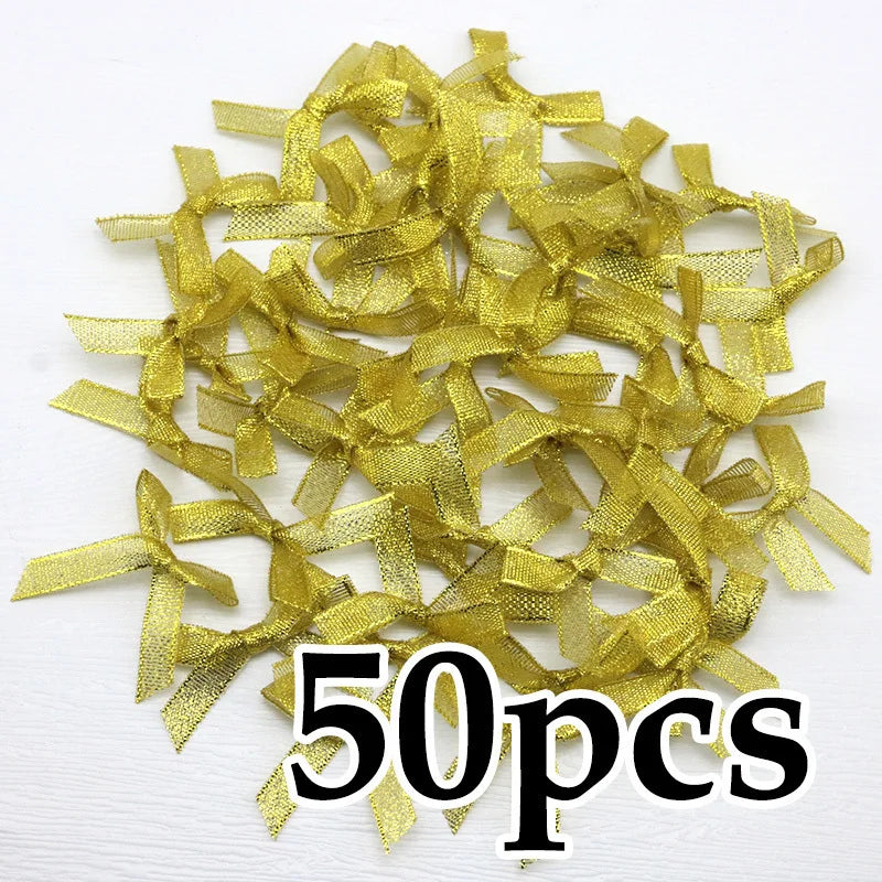 (50 Pcs) 4*4cm Colourful Ribbon Bows Small Size Polyester Satin Ribbon Bow Flower DIY Craft Decoration Beauty World Shop