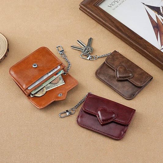 PULeather Card Holder Purse Women Cute Heart Shaped Small Wallet Multi-card Anti-magnetic Card Holder Travel Cash Coin Bag Beauty World Shop