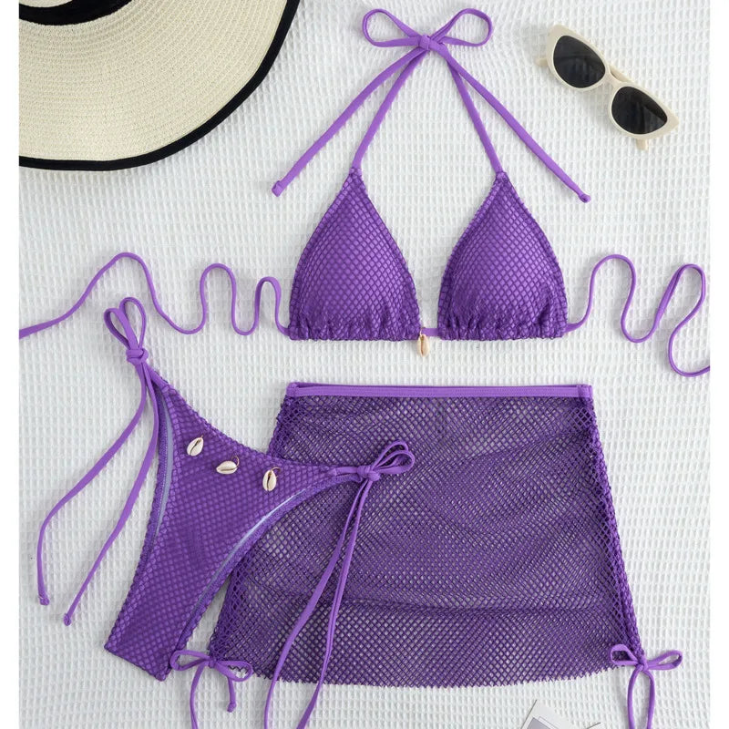 New Sexy Net Bikinis Female Swimsuits Women Three-Piece Swimwear Beach Swim Wear Bathing Suits Brazilian Bikini Set Pool Bather Beauty World Shop