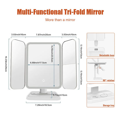 Trifold Makeup Mirror LED Lights Dorm Dressing Mirror Beauty Light up your fill light with Smart Complementary Makeup Mirror Tri Beauty World Shop