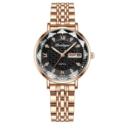POEDAGAR Top Elegant Women's Watches Stainless Steel Date Week Woman Watch Waterproof Luminous Fashion Ladies Watch Quartz Reloj Beauty World Shop