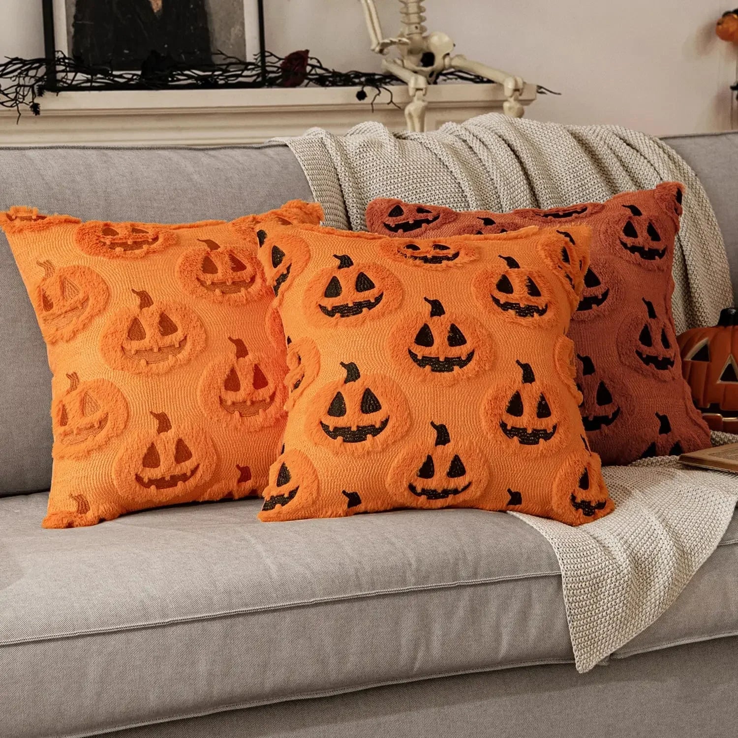 Fall Halloween Throw Pillow Covers 18x18 Decorative Pumpkin Pattern Pillowcase Soft Plush Faux Wool Cushions for Home Sofa Couch Beauty Trend Shop