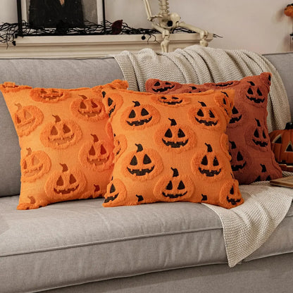 Fall Halloween Throw Pillow Covers 18x18 Decorative Pumpkin Pattern Pillowcase Soft Plush Faux Wool Cushions for Home Sofa Couch Beauty Trend Shop