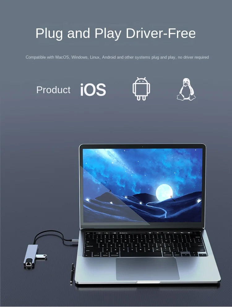 Usb 5 In 1 Type-C 3 1 To 4k HdTV Hub Adapter With Sd Tf 100M Rj45 Car d Reader Pd Fast Charge For Macbook Notebook Computer Beauty World Shop