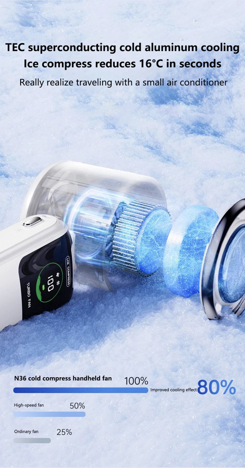 Portable Air Cooling Turbos Handheld Fan 100-Speed Adjustable Refrigeration Cooler 4000mAh LED Display USB Rechargeable
