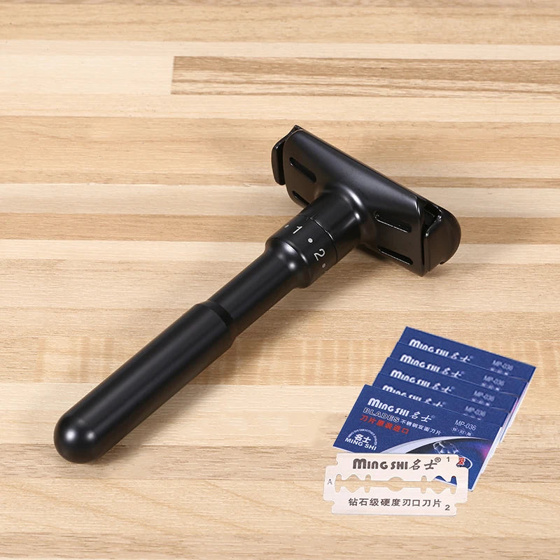 Mingshi Metal Adjustable Safety Razor Travel Double Edge Classic Men Shaving  Black Hair Removal Shaver with 5 Blades Beauty World Shop