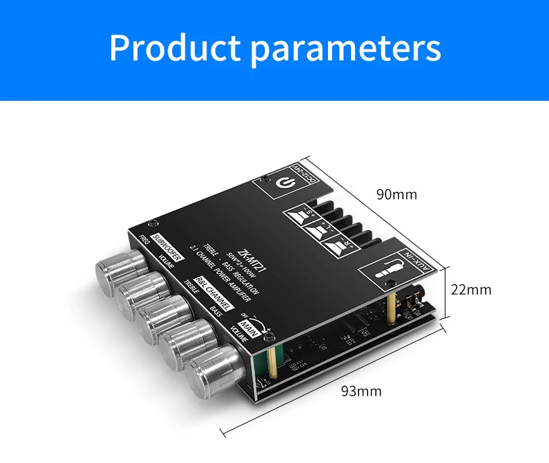 ZK-MT21 Sound Amplifier Module 2x50W+100W 2.1 Channel Subwoofer Bluetooth 5.0 Digital Power Amplifier Board AUX 12V/24V Stereo Beauty World Shop