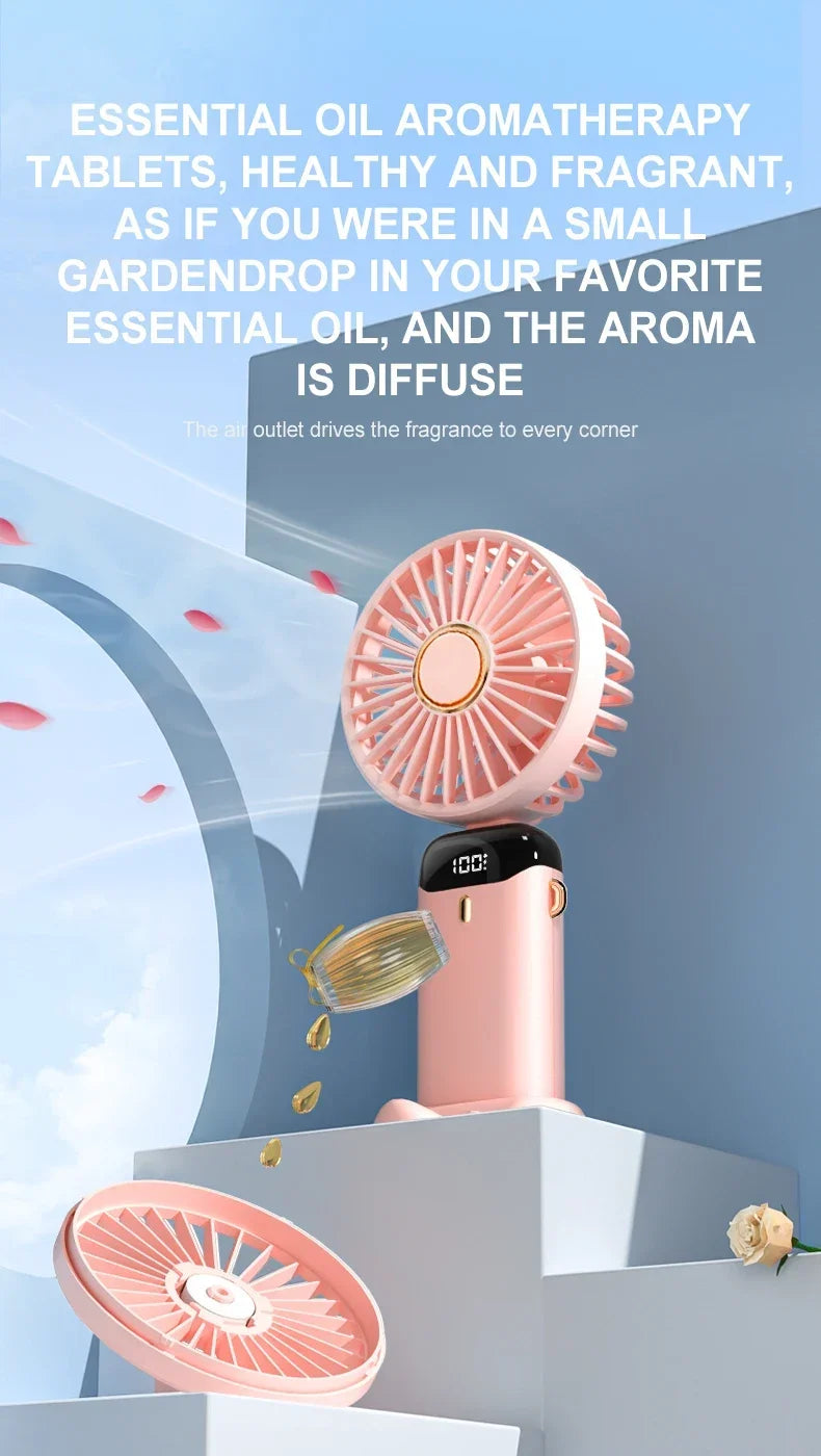 Handheld Mini Fan Foldable Portable Neck Hanging Fans 5 Speed USB Rechargeable Fan with Phone Stand and Display Screen 1800mAh Beauty World Shop