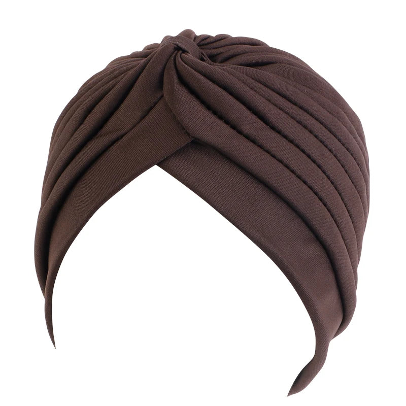 New Knotted Ruffle Turban Ladies Soft Headscarf Casual Streetwear Female Muslim Hijab Indian Hats Cancer Chemo Cap Turbante Beauty World Shop