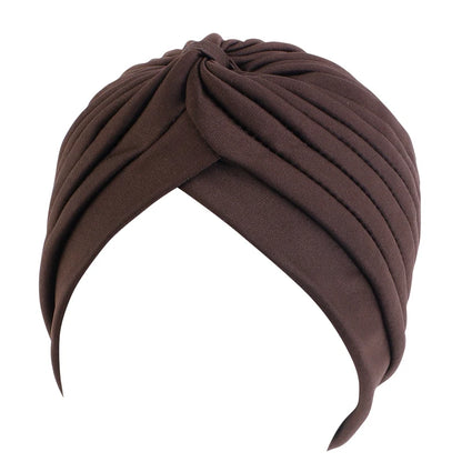 New Knotted Ruffle Turban Ladies Soft Headscarf Casual Streetwear Female Muslim Hijab Indian Hats Cancer Chemo Cap Turbante Beauty World Shop