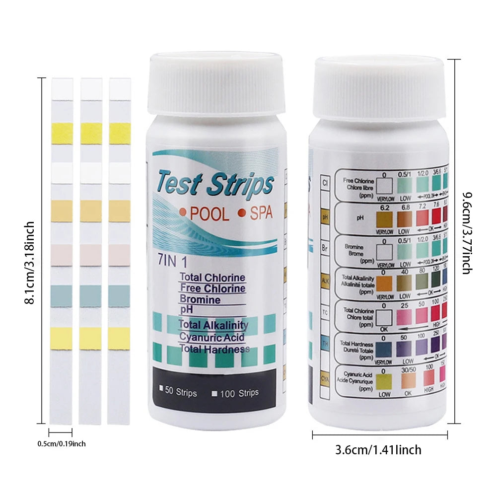 50/100pcs 3/5/6/7 in 1 Swimming Pool PH Test Strips SPA Swimming Pool Water Tester Paper Hardness Tool for Chlorine Bromine Beauty World Shop
