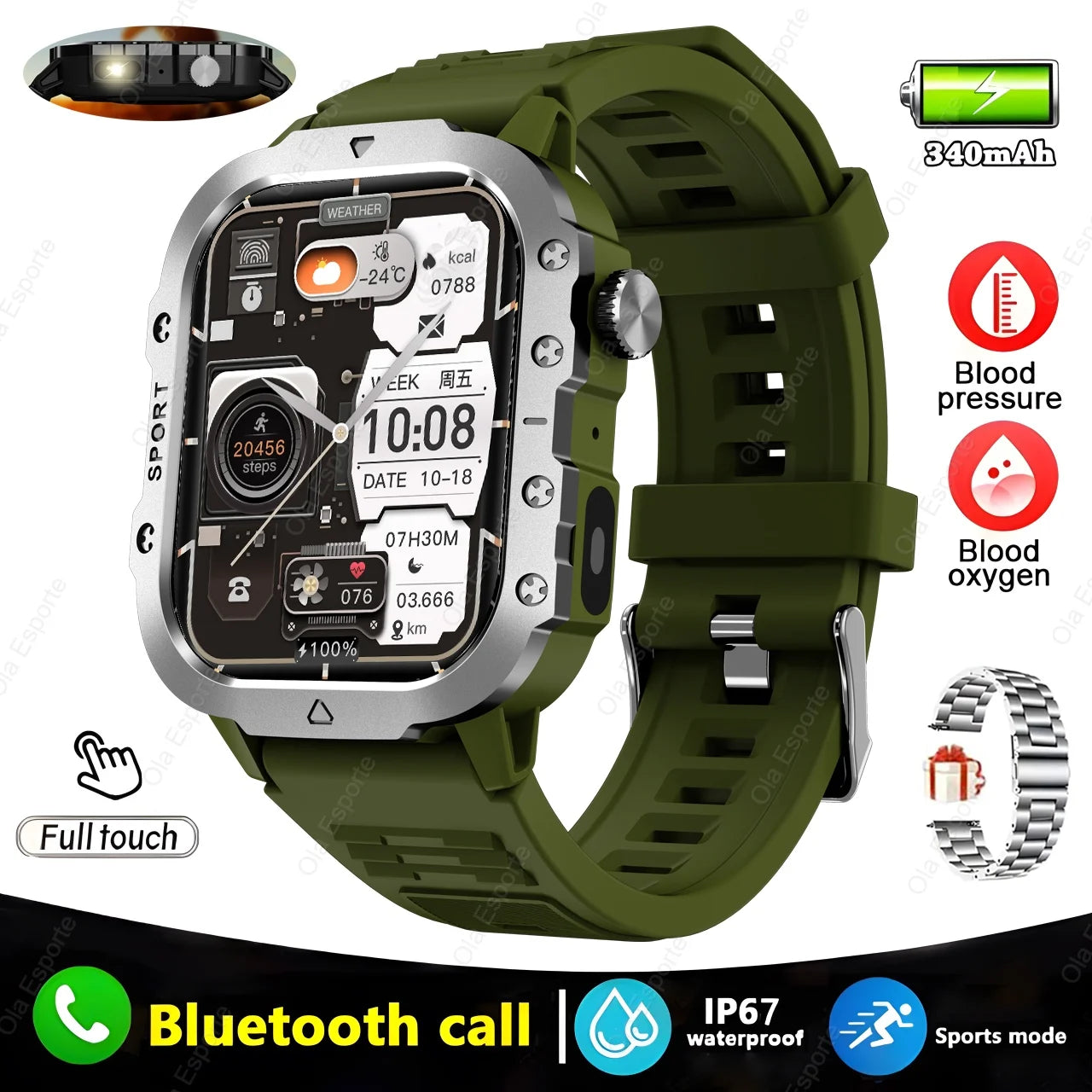New Military GPS Smart Watch Men Flashlight Compass Waterproof Outdoor Sports Tracker Bluetooth Calls Smartwatch For Android IOS