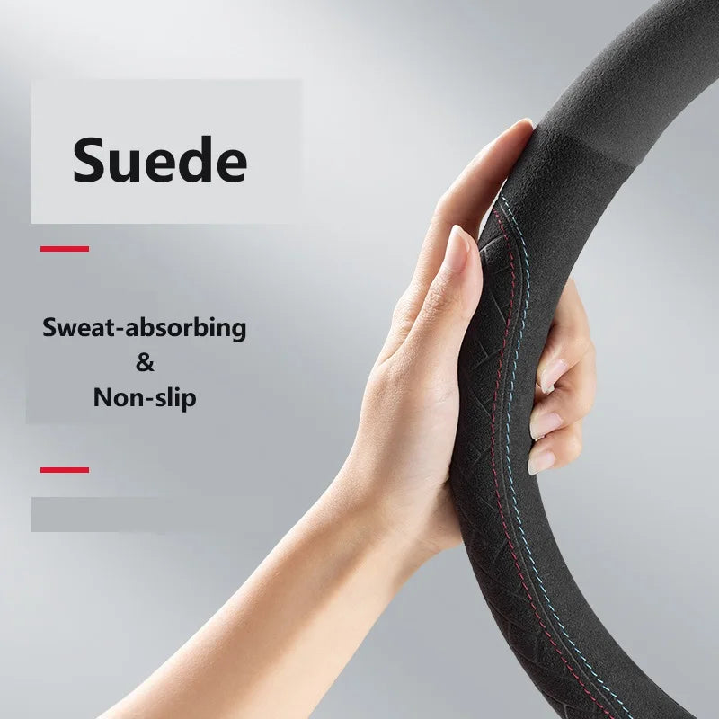 Car steering wheel cover embossed anti slip plush suede, sweat absorbing ultra-thin all season universal handle cover Beauty World Shop
