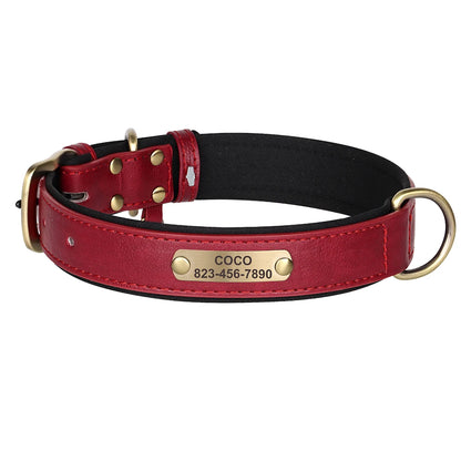 Custom ID Name Dog Collar PU Leather Dogs Collars Adjustable Pet Necklace Padded for Small Medium Large Dogs Pug Free Engraving