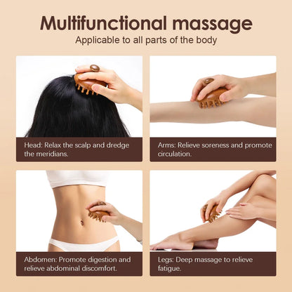 Sandalwood Massage Comb Finger Ring Comb Head Meridian Comb Scalp Massager Anti-Static Wooden Brush Guasha Tool for Full Body Beauty World Shop