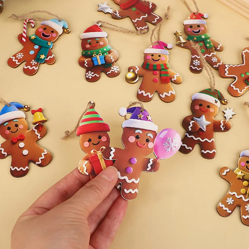 12/24pcs Christmas Gingerbread Man Ornaments Xmas Tree Wooden Hanging Pendants 2026 New Year Party Home Decoration Kids DIY GIft Beauty World Shop