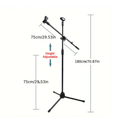 Tripod Microphone Stand Boom Mic Stand with 2 Mic Clip Holder Collapsible Adjustable Mic Bracket Beauty World Shop