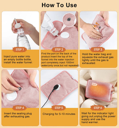 Electric Hot Water Bag Winter Portable Soft Electric Hand Warmer Rechargeable Reusable Explosion-Proof Warming Hand Pillow Beauty World Shop
