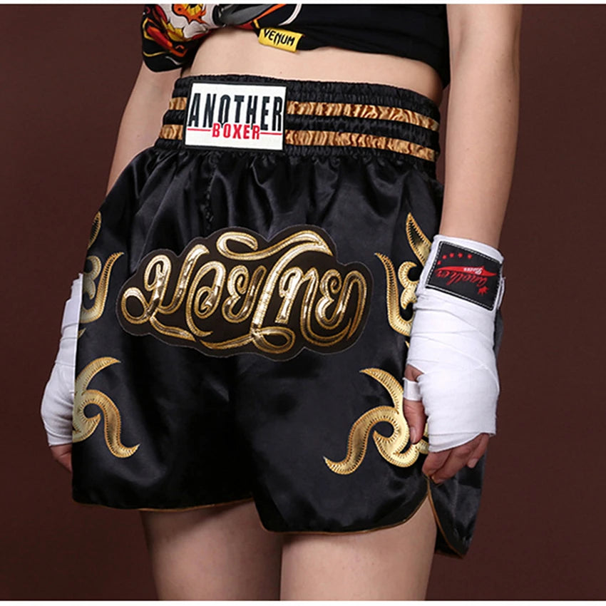 ANOTHERBOXER Muay Thai Shorts, Embroidered MMA Fighting Clothing for Men, Women, Kids, Cheap Boxing Training Short Pants