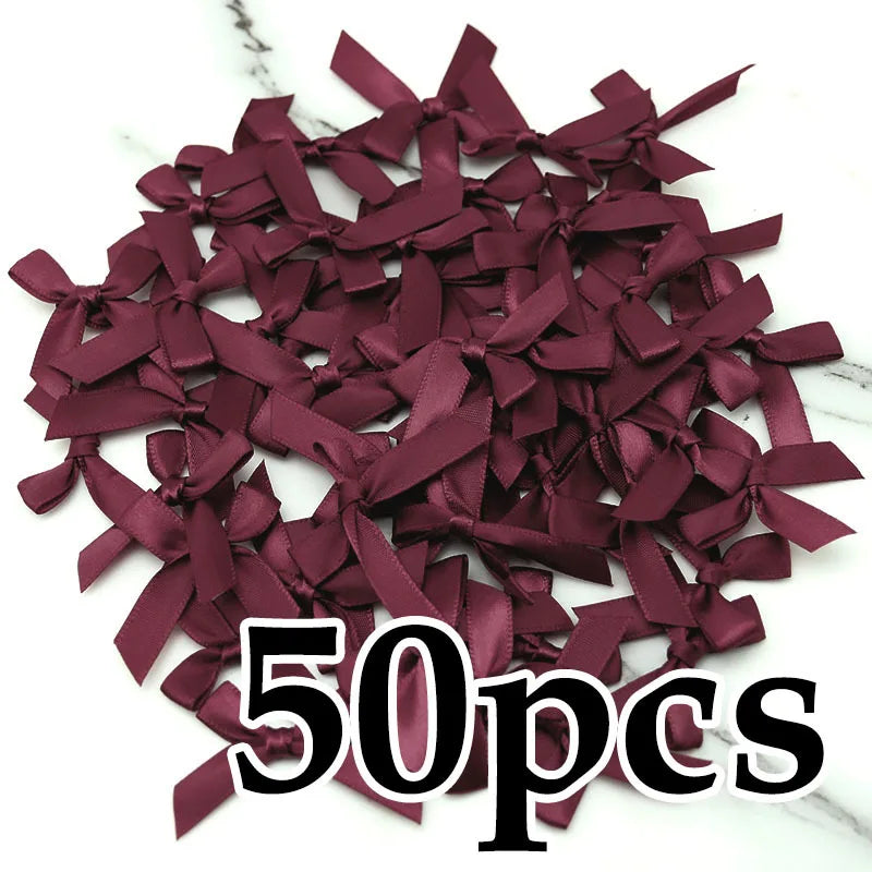 (50 Pcs) 4*4cm Colourful Ribbon Bows Small Size Polyester Satin Ribbon Bow Flower DIY Craft Decoration Beauty World Shop
