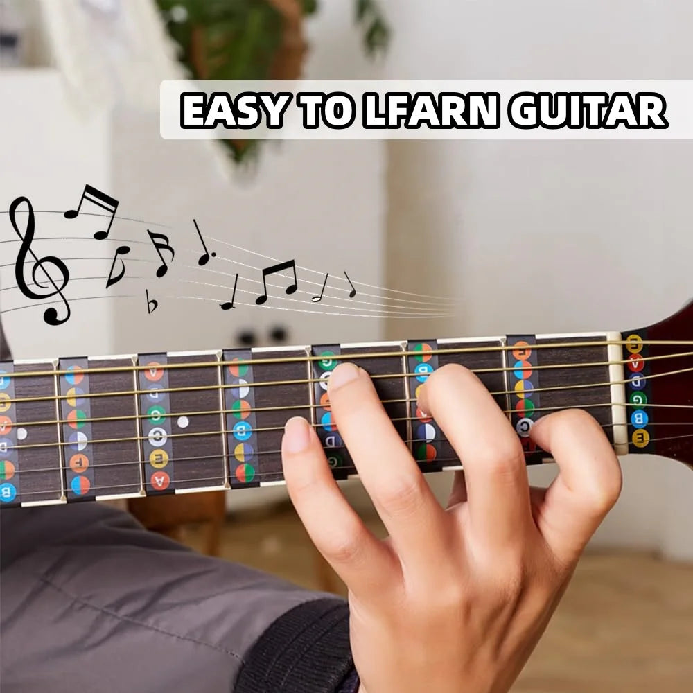 Miwayer Guitar Fretboard Notes Map Labels Stickers 6 String Transparent and Black Fingerboard Fret Decals for Guitar Beginner Beauty World Shop