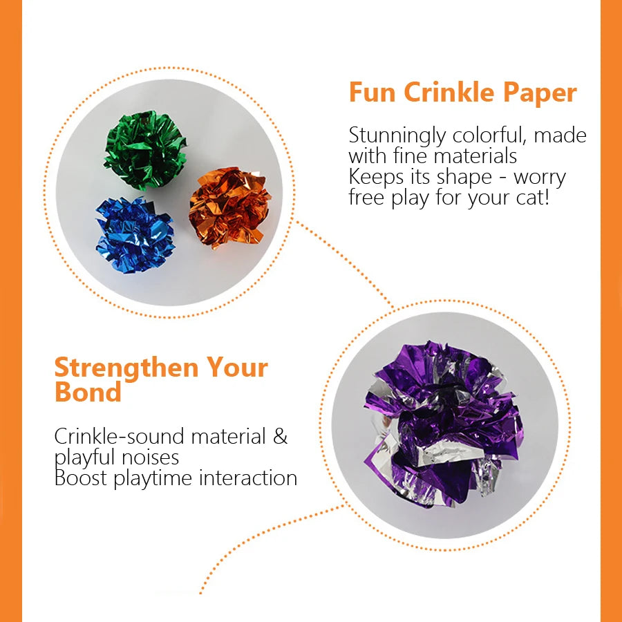 5/10Pcs Crinkle Ball Cat Toys with Crackling Sound & Laser Reflection, Durable Scratch-Resistant Paper Balls for Kittens Beauty World Shop