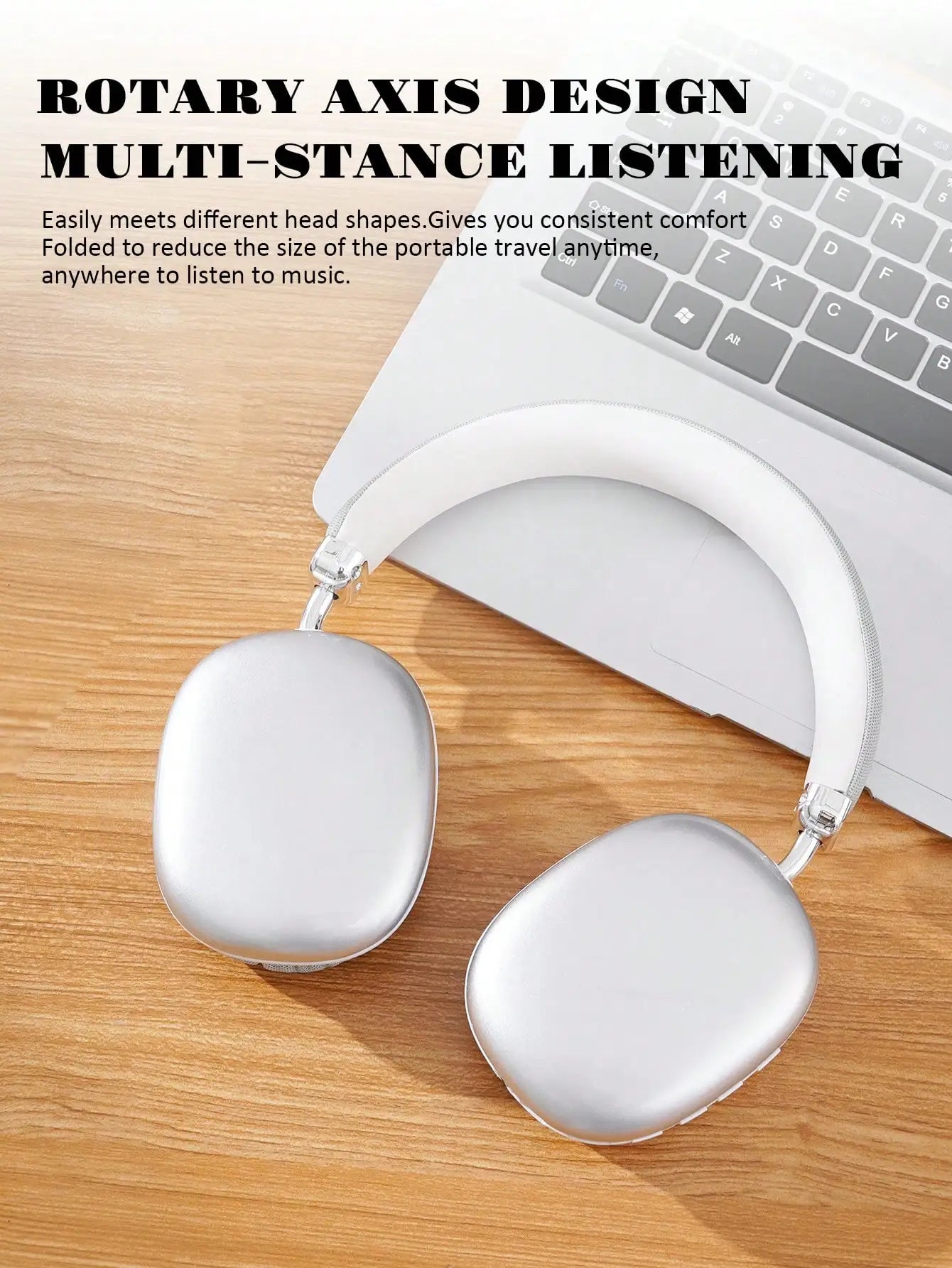 Bluetooth Headphones Over Ear Wireless Headset HiFi Music Gaming Comfortable Mic for iPhone Android PC Silver Beauty World Shop