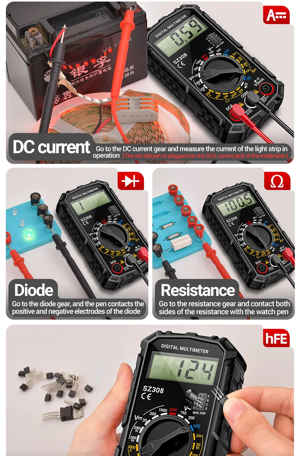 ANENG SZ308 Digital Multimeter   AC/DC Current Meter Voltage Resistance Meter Electrician LCD Backlight Ohm Square Wave Test Beauty World Shop