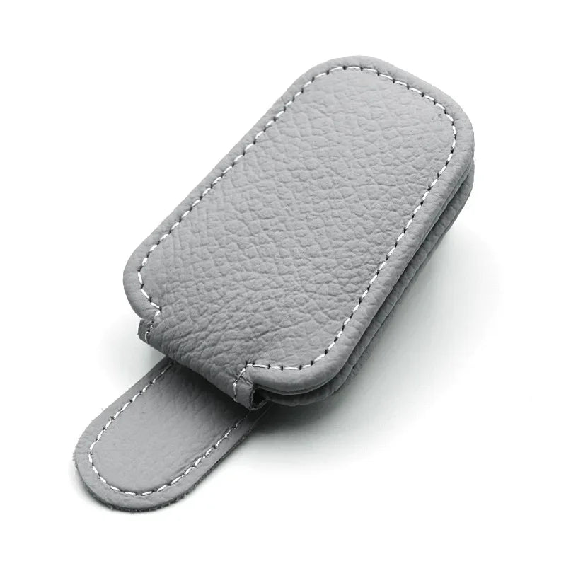 Car Sunglasses Holder Sun Visor Sunglasses Clip Cowhide Glasses Case Mount Auto Styling Ticket Card Clip Interior Accessories Beauty World Shop