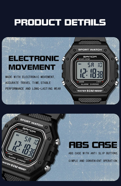 SANDA 2156 Fashion Mens Watch Military Water Resistant Sport Watches Army Big Dial Led Digital Wristwatches Stopwatches For Male Beauty World Shop