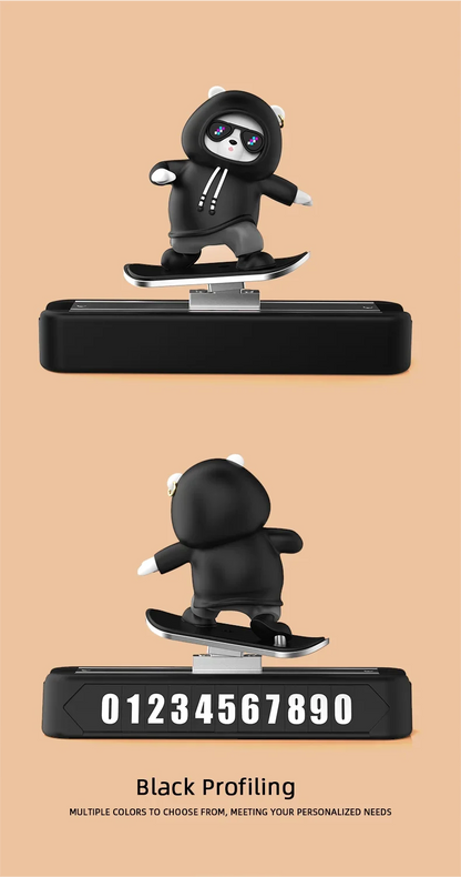 New Dashboard Car Decorations Skateboard Bear Magnetic Parking Number Plate Creative Car Cartoon Interior Interior Accessories Beauty World Shop