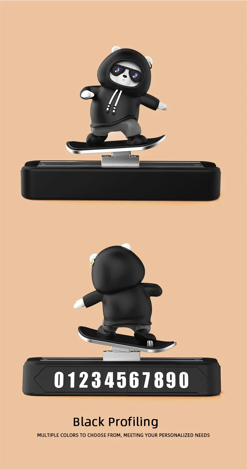 New Dashboard Car Decorations Skateboard Bear Magnetic Parking Number Plate Creative Car Cartoon Interior Interior Accessories Beauty World Shop