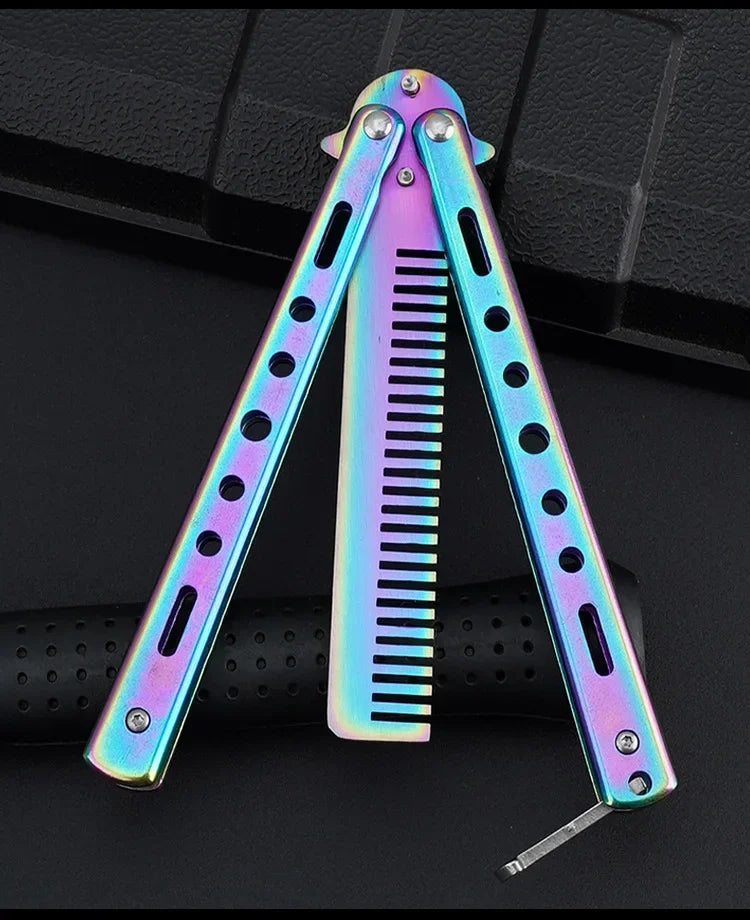 Stainless Steel Foldable Comb for Butterfly Knife Practice Training Beard Moustache Styling Tool Hairdressing Salon Brush Beauty World Shop