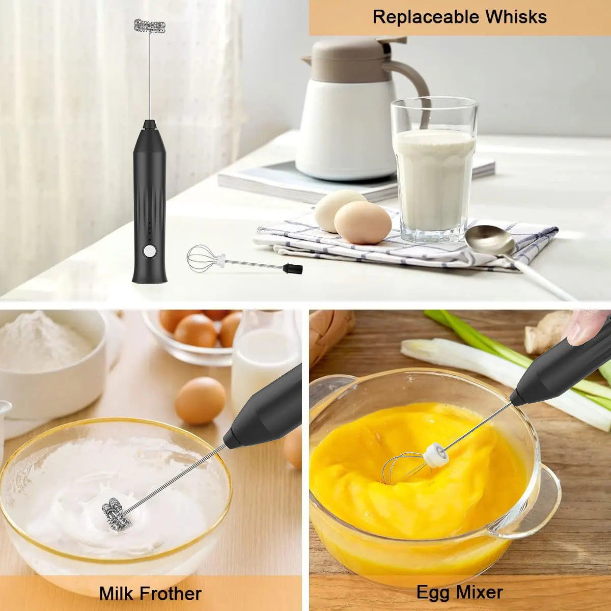 MINI Milk Frother USB Rechargeable 3 Speeds Foam Maker Coffee Whisk Mixer Electric Handle Blender Egg Beater Beauty World Shop