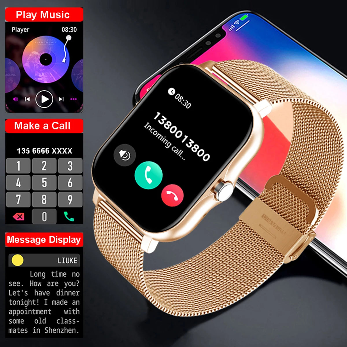 1.83'' Waterproof Smart Watch with Message Answer Call Sleep Monitoring Sports Pedometer Information Alerts For iPhone Android Beauty World Shop