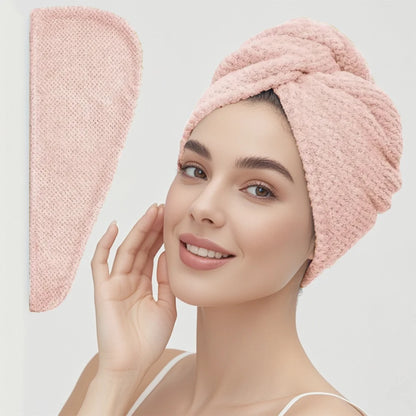 Solid color hair towel Textured dry hair cap 9.8 "X 25.5" absorbent hair towel wrap for button-down women Beauty World Shop