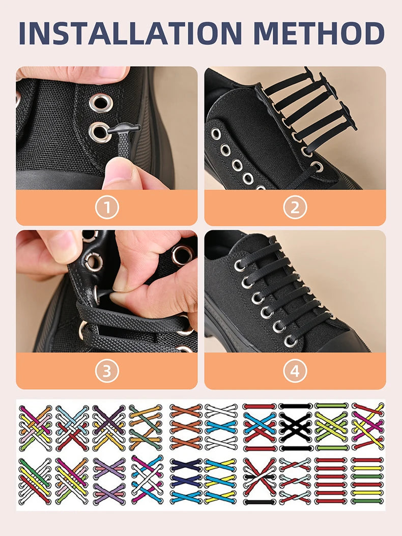 16pcs/lot Silicone Shoelaces No Tie Shoelaces 12 colors Elastic Lace Shoelace Creative Lazy Silicone Laces Rubber Lace Beauty World Shop
