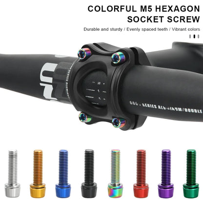 6Pcs Bicycle Handlebar Stem Screw With Washer M5*18mm Alloy Steel Hexagon Bolts MTB Road Bike Stem Bolts Colorful Fixing Screws Beauty World Shop