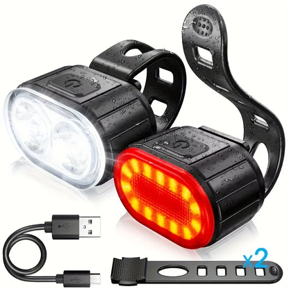 USB Rechargeable Bicycle Lights Bike Safety Warning Lamp Outdoor Waterproof Cycling Flashlight For Mountain And Road Bikes Beauty World Shop
