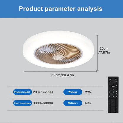Smart Ceiling Fan Fans With Lights Remote Control Bedroom Decor Ventilator Lamp 52cm Air Invisible Blades Silent Beauty World Shop