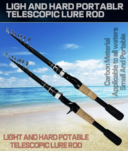 Telescopic Lure Rod 1.5M 1.8M 2.1M 2.4M Carbon Spinning Rod Baitcasting Fishing Pole 8g-25g Wooden Handle Casting Fishing Tackle Beauty Trend Shop