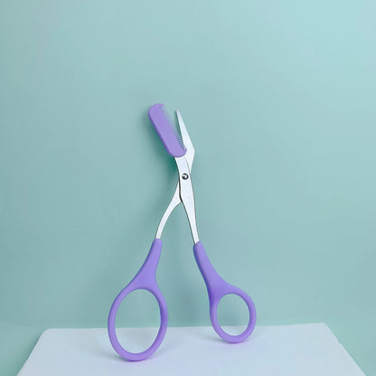 Pink eyebrow trimming scissors with built-in comb - stainless steel, precise grooming tool, creating perfect eyebrows Beauty World Shop