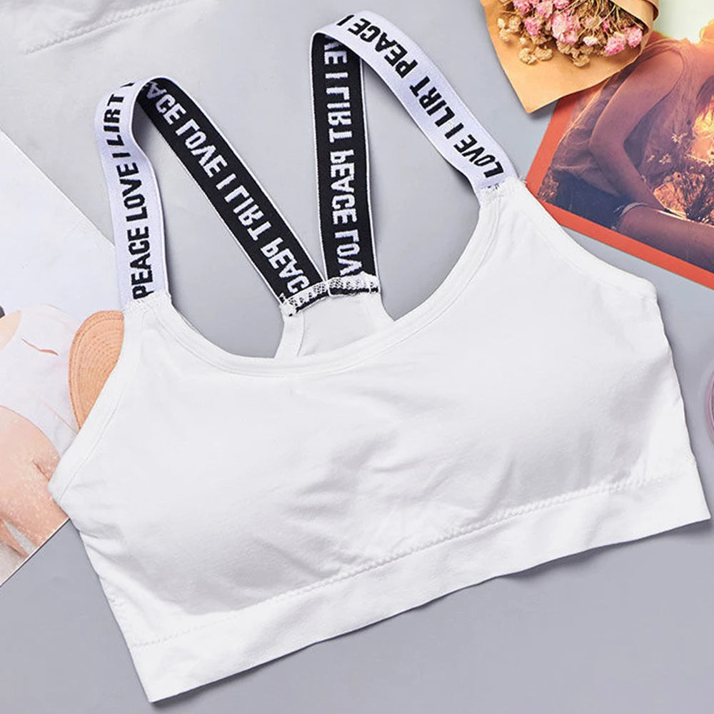 Sports underwear Women Yoga Fitness Seamless Crop Top Wide Letter Straps Comfortable Workout Activewear Beauty World Shop