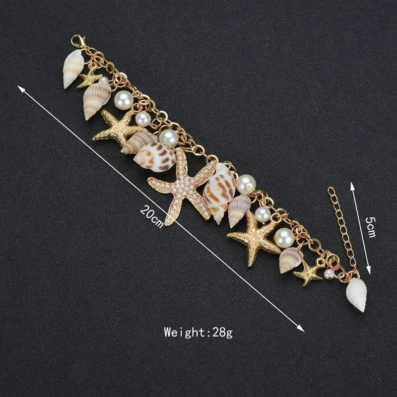 Cute Sweet Starfish Shell Conch Bracelet for Women New Personality Fashion Pearl Summer Beach Jewelry Holiday Party Accessories Beauty World Shop